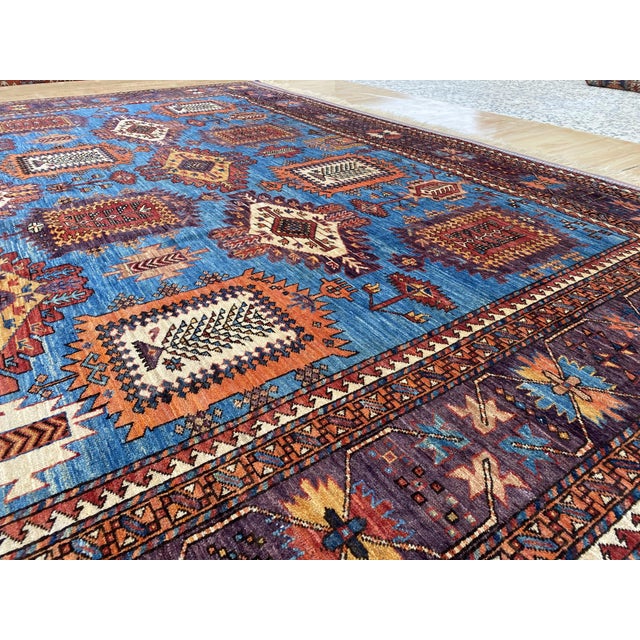 Vintage Moghan Kazak Wool Rug, Blue Tree Medallion For Sale - Image 6 of 8