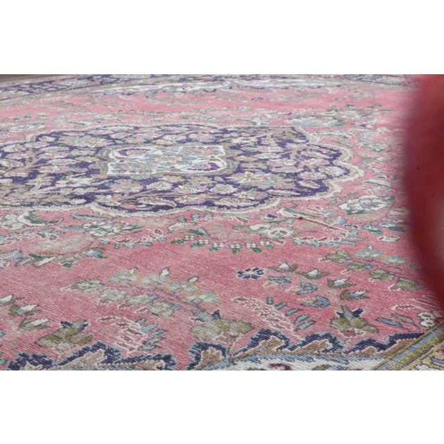 1970s Vintage Persian Handmade Wool Pink Oversized Area Rug For Sale - Image 4 of 11
