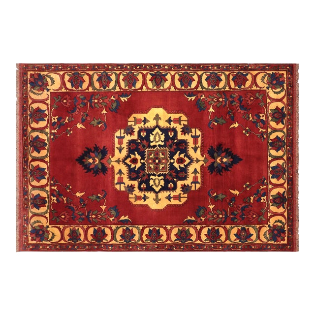 1980s 1980s Antique Rustic Kargahi Rust/Gold Hand Knotted Rug For Sale