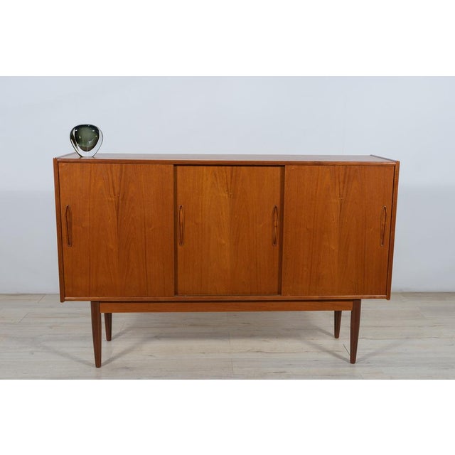Mid-Century Danish High Sideboard in Teak, 1960s For Sale - Image 4 of 17
