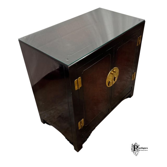 Brown Vintage White Furniture Chinoiserie Style Burl Wood & Lacquer Storage Cabinet / Nightstand For Sale - Image 8 of 11