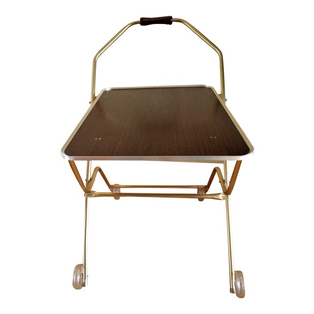 Mid Century Modern Folding Tray Table Rolling Cart With Glitter Wheels