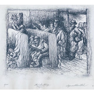 Seymour Rosenthal, American Artist Judaic Lithograph Synagogue Scene For Sale
