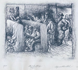 Seymour Rosenthal, American Artist Judaic Lithograph Synagogue Scene