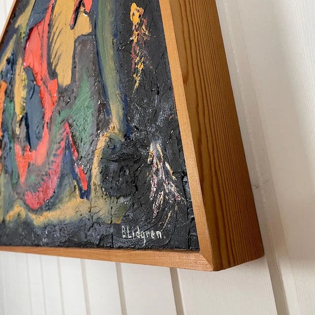 1970s Mid Century Swedish Abstract Oil Painting by B. Lidgren For Sale - Image 12 of 13