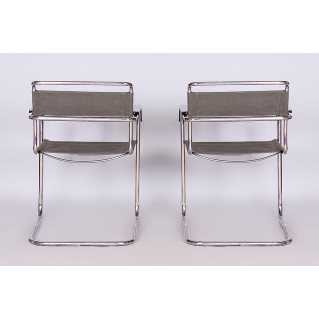 Gray Restored Bauhaus Armchairs in Iron-Garn Fabric by M. Breuer, Czechia, 1930s, Set of 2 For Sale - Image 8 of 9