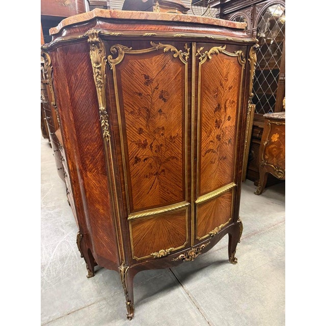 French Louis XV Bronze Mounted Rosewood Marble Top Cabinet Adjustable Shelves For Sale - Image 9 of 14