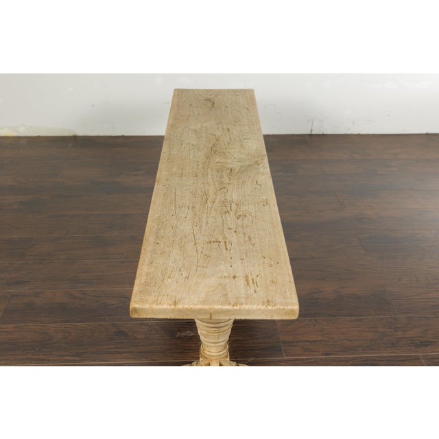 French 19th Century Bleached Walnut Bench with Turned Legs and Cross Stretcher For Sale - Image 4 of 12