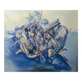 Large Abstract Horses Oil on Canvas Painting Entitled "The Jump" For Sale