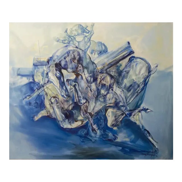 Large Abstract Horses Oil on Canvas Painting Entitled "The Jump" For Sale