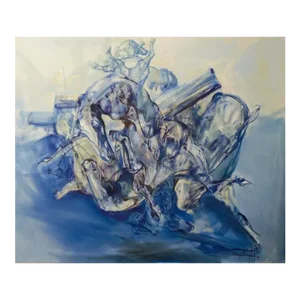 Large Abstract Horses Oil on Canvas Painting Entitled "The Jump"