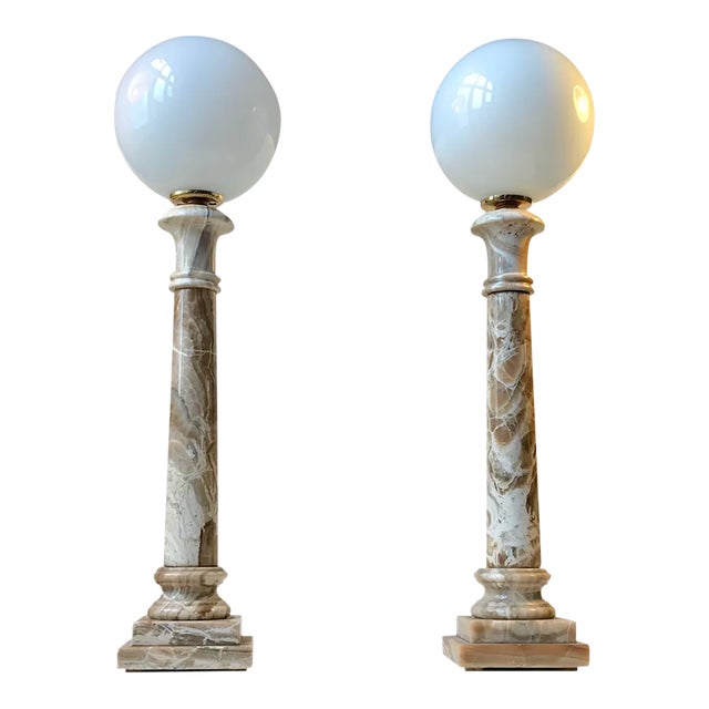 Italian Marble Column Table Lamps from Onyx Art, 1970s, Set of 2 For Sale
