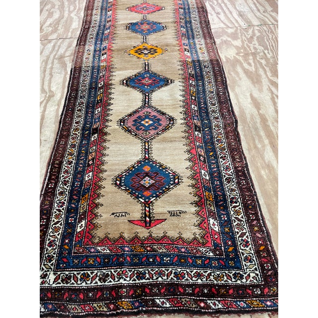 Tan Antique Kurdish Runner, 3'2" × 10'11" For Sale - Image 8 of 10