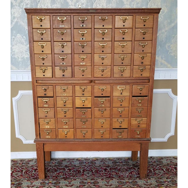 Vintage Quartered Oak Gaylord Bros Inc 60 Drawer Library Index Card Catalog File Cabinet On Stand Chairish