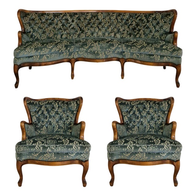 French Chippendale Living Room Set, 2000s, Set of 3 For Sale