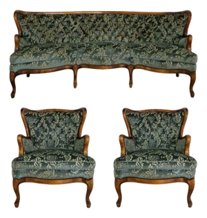 French Chippendale Living Room Set, 2000s, Set of 3