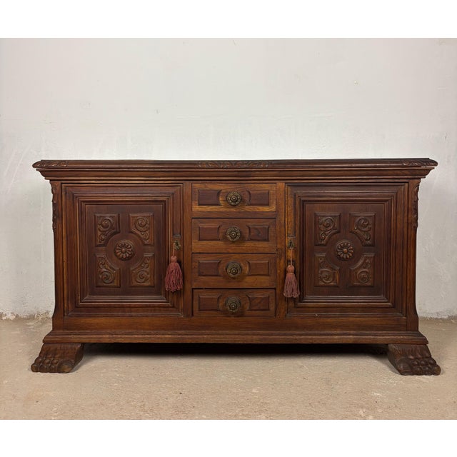 20th Century Spanish Renaissance Style Oak Low Sideboard For Sale - Image 13 of 13