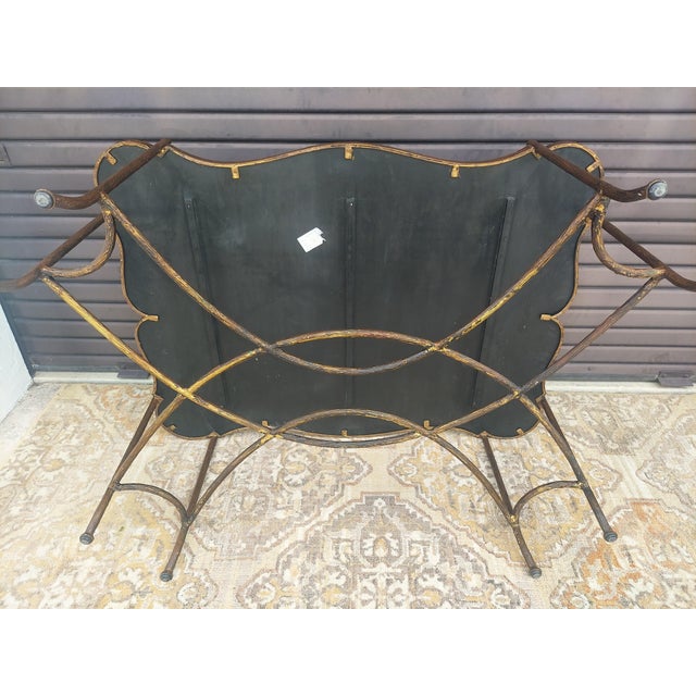 1990s Iron Faux Bois Maitland Smith Style Coffee Table Features a Double Curved X Base. For Sale - Image 15 of 15