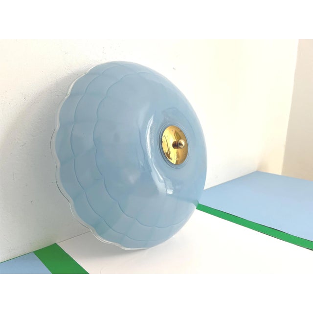 1940s Blue Scalloped Flush Light For Sale - Image 10 of 17