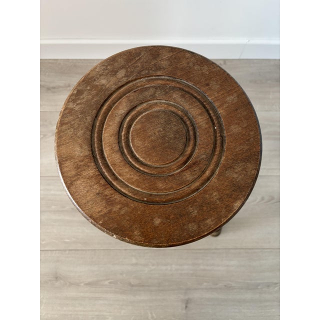 Tan Antique French Wood Stool with Turned Legs, 1950s For Sale - Image 8 of 10