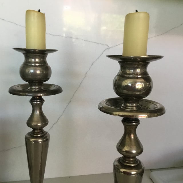 1980s Vintage Tall Silver plateCandle Holder Pair For Sale - Image 5 of 7