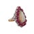Vintage 14K Gold and Sterling Silver with Rubies, Diamonds and Center Opal Cocktail Ring. Ring is in a pear shape with an...