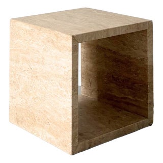 Travertine Marble Cube Side Table, Italy, 1990s For Sale