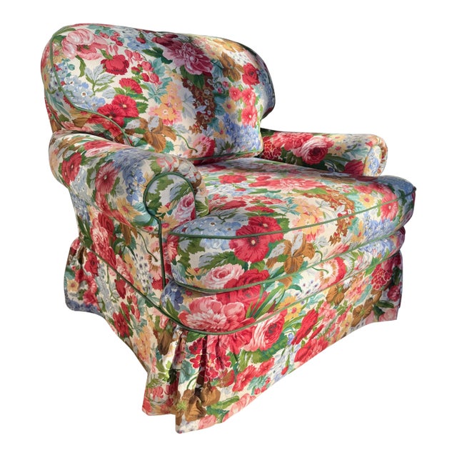 Custom Floral Upholstered Club Chair Attributed to Mario Buatta For Sale