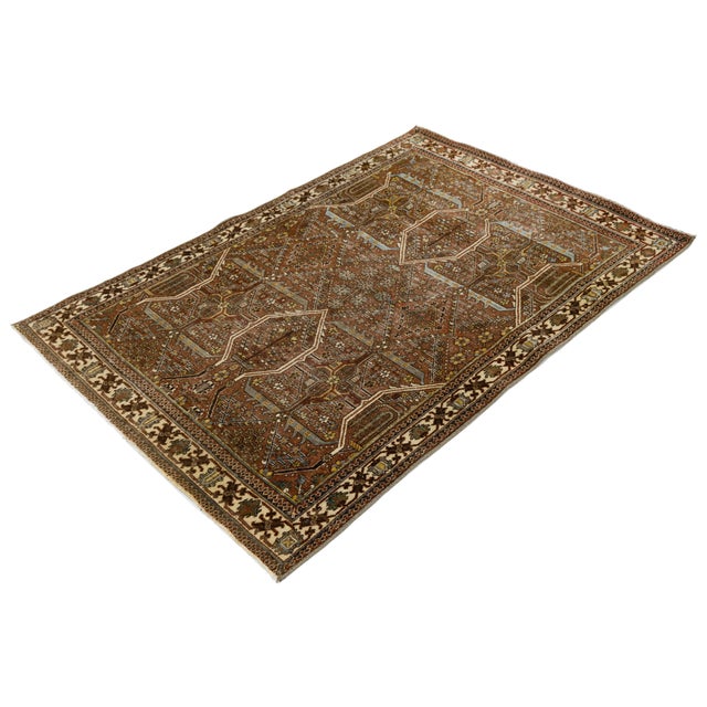 Textile Antique Malayer Wool Rug | Distressed Muted Rust & Blue Oushak Style Area Rug For Sale - Image 7 of 9