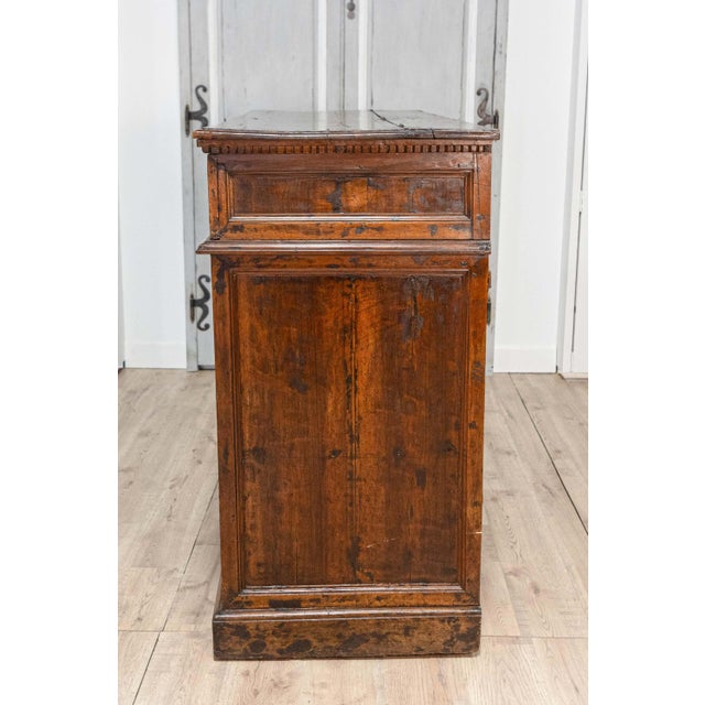 Italian 17th Century Walnut Buffet with Drop Front, Hidden Drawers and Two Doors For Sale - Image 9 of 14