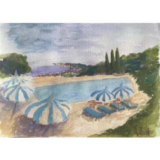 "Italian Riviera" Contemporary Original Expressionist Landscape Gouache Painting by Alice Ford For Sale