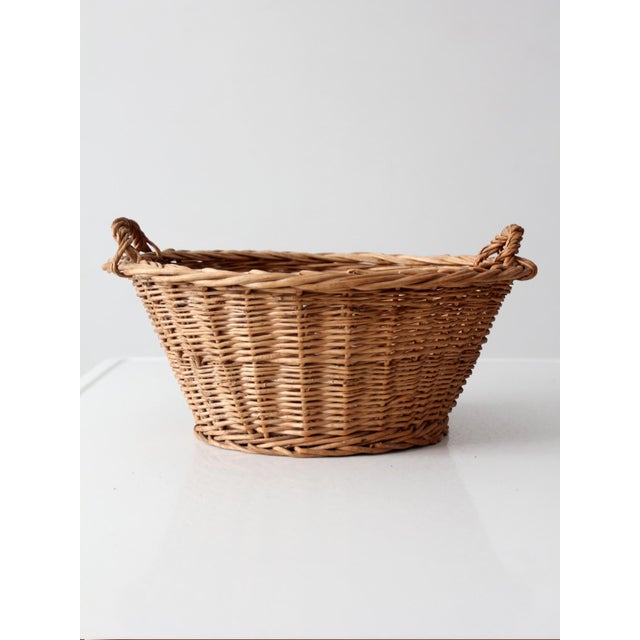 Vintage Oval Wicker Basket With Handles For Sale - Image 9 of 14