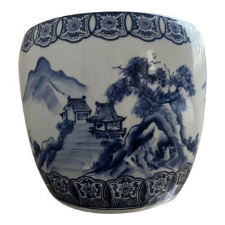 Antique Blue and White Porcelain Hibachi (Charcoal Brazier) Circa 1880-1905 For Sale