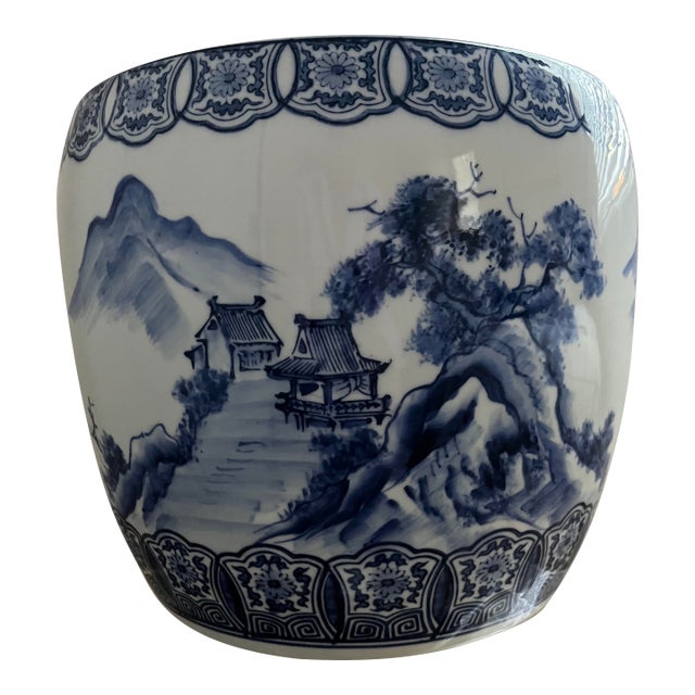 Antique Blue and White Porcelain Hibachi (Charcoal Brazier) Circa 1880-1905 For Sale