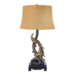 Vintage Peacock Lamp & Burlap Shade