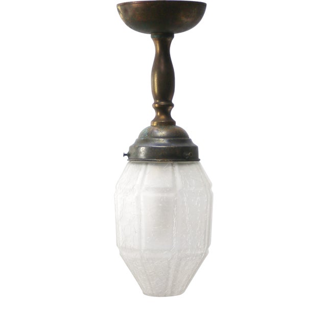 Art Deco Brass and Frosted Glass Flush Mount For Sale