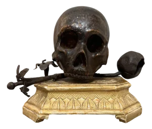 Italian Artist, Vanitas, 1600, Iron with Gilded Wooden Base