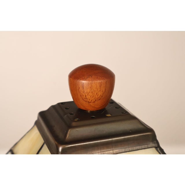 Stickley Mission Collection Oak Table Lamp with Art Glass Shade For Sale - Image 9 of 18
