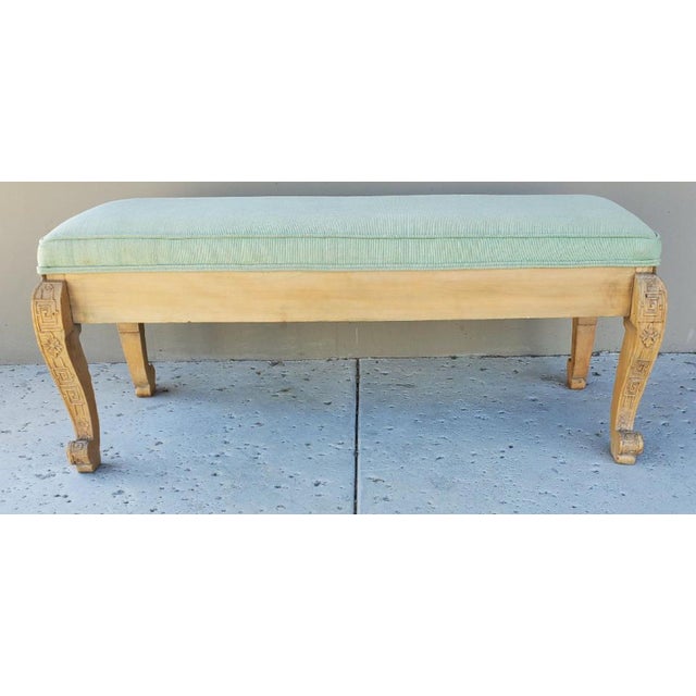 1920s Antique Chinese Hand Carved Upholstered Wooden Long Bench For Sale - Image 9 of 12