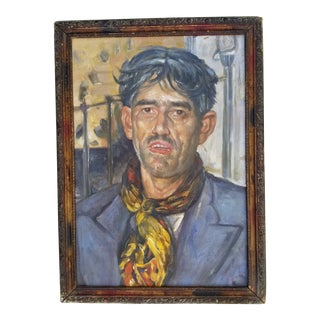 Mid Century Russian Man Portrait Painting For Sale