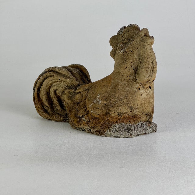 Antique 19th Century French Cast Stone Garden Crowing Rooster, Signed For Sale - Image 4 of 9