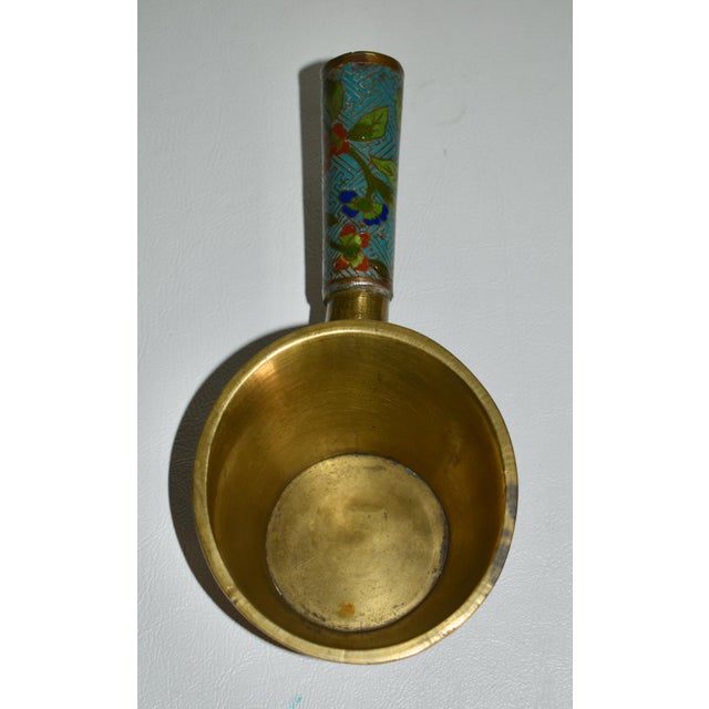 Antique Chinese Brass Silk Iron Coal Pan W/Cloisonné Handle With Flowers For Sale - Image 11 of 13