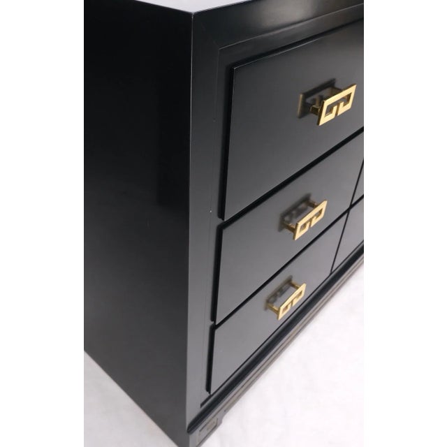 Mid-Century Modern Pair John Stuart Ebonized Lacquer Greek Key Brass Pulls Bachelor Chests For Sale - Image 3 of 13