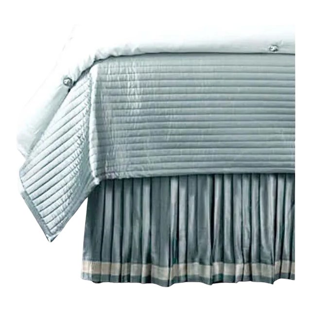 Silk Charmeuse Knife-Pleat Queen Bed Skirt With Pins, New, Slate Teal and Sand For Sale