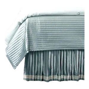 Silk Charmeuse Knife-Pleat Queen Bed Skirt With Pins, New, Slate Teal and Sand