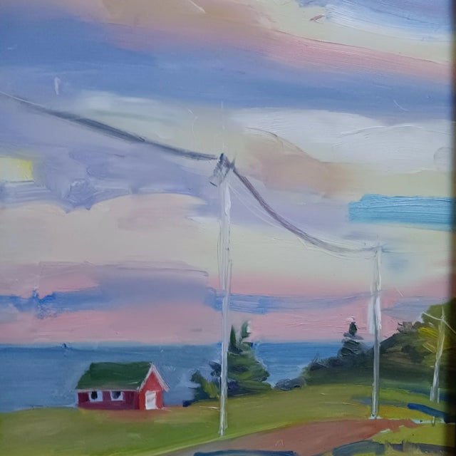 Bask in the brilliance of coastal skies with David Beynon Pena's original oil painting, featuring the red boathouse on...