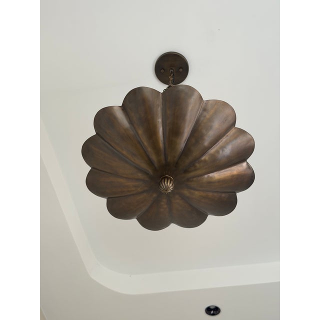 Not Yet Made - Made To Order Art Nouveau Petal Pendant Light, Antique Brass Finish Solid Brass Flower Shade, 4 Light Hanging Fixture For Sale - Image 5 of 12