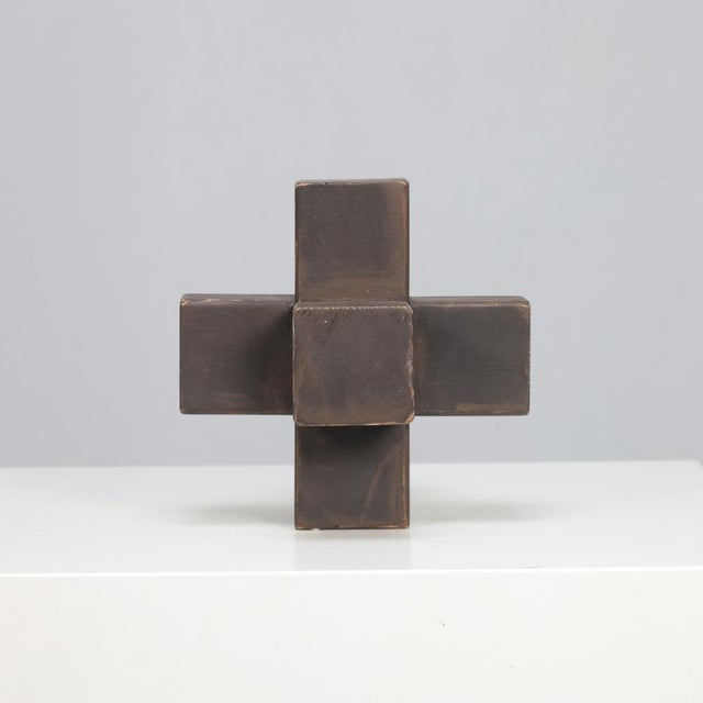 Brutalist Handmade Geometric Wooden Sculpture in Cross Form, 1970s For Sale - Image 3 of 7