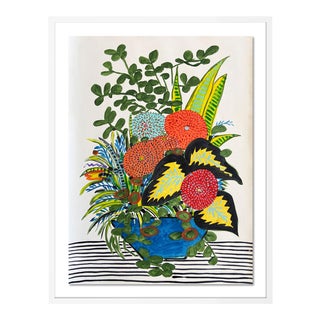 Jungle Bouquet by Jelly Chen in White Framed Paper, Small Art Print For Sale