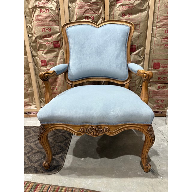 Such a comfortable and stylish chair by Century Furniture. Light blue custom upholstery. Will add elegance to any room....